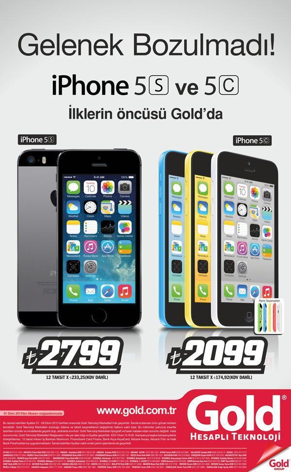 İşte iPhone 5S ve iPhone 5Cnin Gold fiyatları