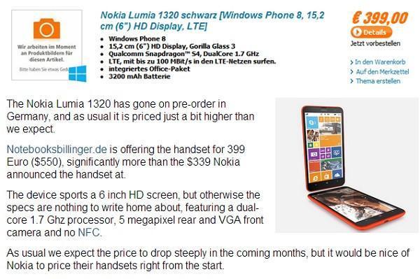 Nokia Lumia 1320 için ön sipariş süreci başladı