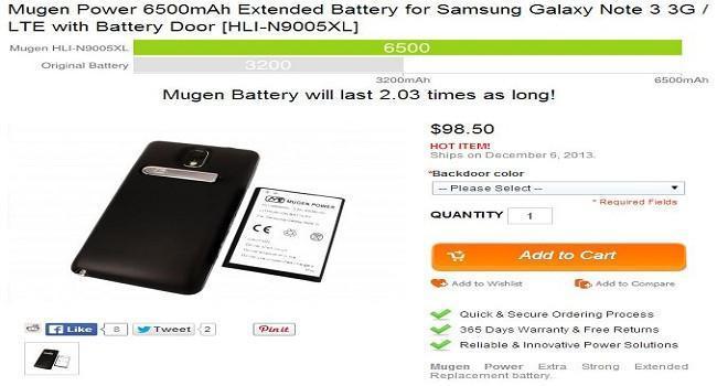Galaxy Note 3 için dev batarya satışa sunuldu
