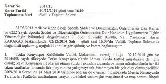 Konya- Mersin maçına deplasman yasağı