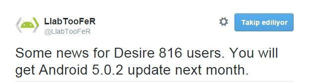 HTC Desire 816 için Lollipop güncellemesi nisanda dağıtılacak