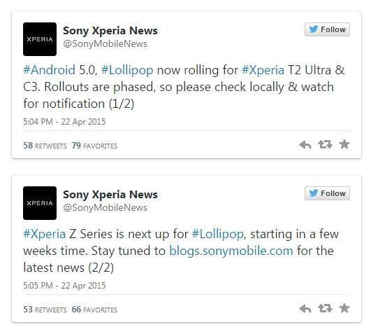 Sony bu defa Xperia C3 ve Xperia T2 Ultra için Lollipop güncellemesini başlattı