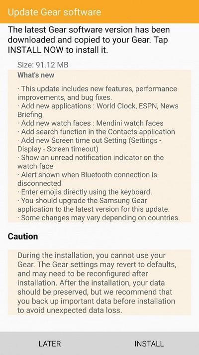 Samsung Gear S2 için bir güncelleme daha yayınlandı