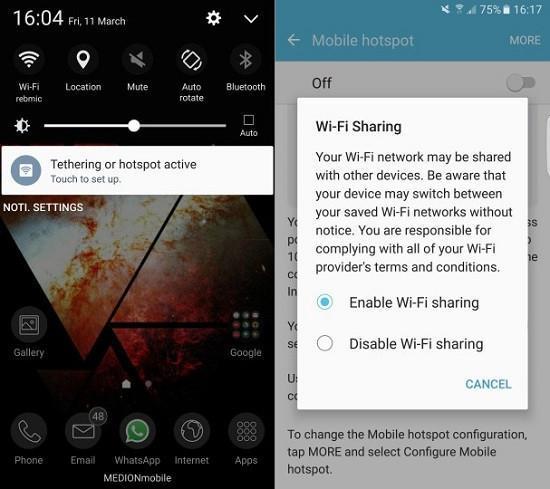 Galaxy S7de Wi-Fi bağlantısını paylaşmak mümkün