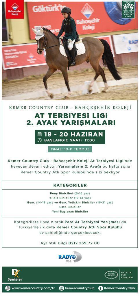 Kemer Country Club-Bahçeşehir Koleji At Terbiyesi Ligi yarışmaları 19-20 Haziran tarihlerinde 2. Ayak  müsabakaları ile devam ediyor