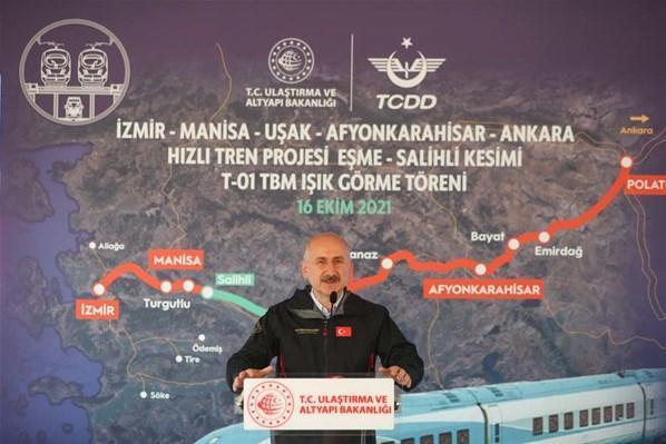 Bakan Karaismailoğlu duyurdu Ankara-İzmir Yüksek Hızlı Tren Projesindeki TBM tünelinde ışık  göründü