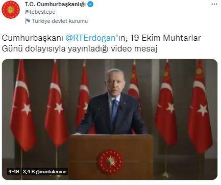Cumhurbaşkanı Erdoğan, 19 Ekim Muhtarlar Günü dolayısıyla video mesaj yayınladı