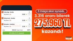 3 maça skor oynadı, 3.316 oranı bilerek 252.839 TL kazandı!