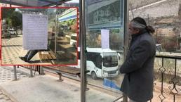 İlkokul öğrencisinin otobüs durağına astığı yazı duygulandırdı