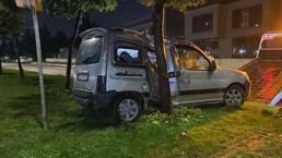 Hafif ticari araç refüjdeki ağaca çarptı 1’i çocuk 2 kişi yaralandı