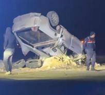 Otomobilin takla attığı kaza kamerada; 3 yaralı