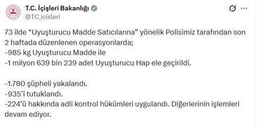 73 ildeki uyuşturucu operasyonlarında 935 tutuklama
