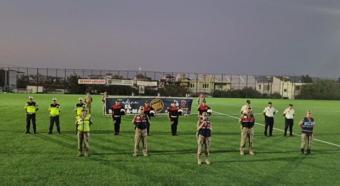 Samandağ'da jandarmadan futbol maçında farkındalık çalışması