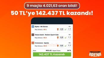 9 maçla 4.021,63 oran bildi! 50 TL’ye 142.437 TL kazandı!