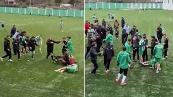 Tekme, yumruk, kırmızı kart… Süper Amatör Lig maçında saha karıştı! O anlar kameralara böyle yansıdı