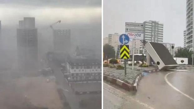 Adana'da şiddetli yağmur ve rüzgar etkili oldu! Ağaçlar yerinden söküldü kule vinç devrildi