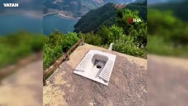 Samsun'da baraj gölü manzaralı açık tuvalet viral oldu!