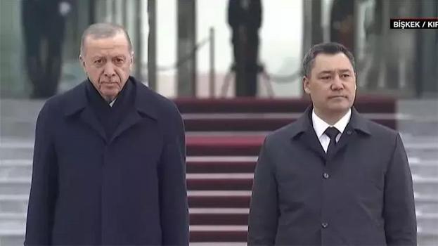 Cumhurbaşkanı Erdoğan Kırgızistan'da Resmi törenle karşılandı