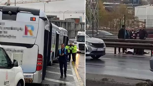 Metrobüste akılalmaz kaza! Yolcu yola düştü