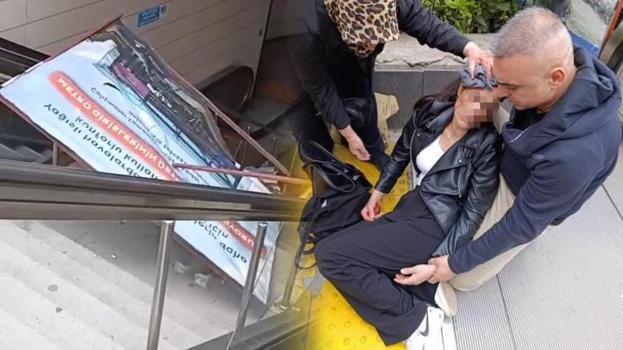 Maltepe metro istasyonunda korkunç olay1 Genç kadının başına reklam panosu düştü