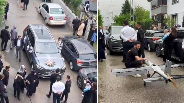 Daha önce böylesi görülmedi: Gelin ve damat neye uğradığını şaşırdı: Düğün konvoyunun önünü İHA ile kestiler, ortaya eğlenceli görüntüler çıktı!