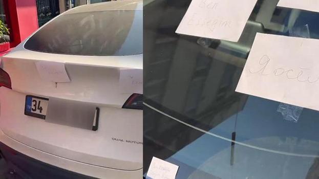 Şişli'de yola bırakıp gittiği araca yazılı tepki! Görenler şoke oldu