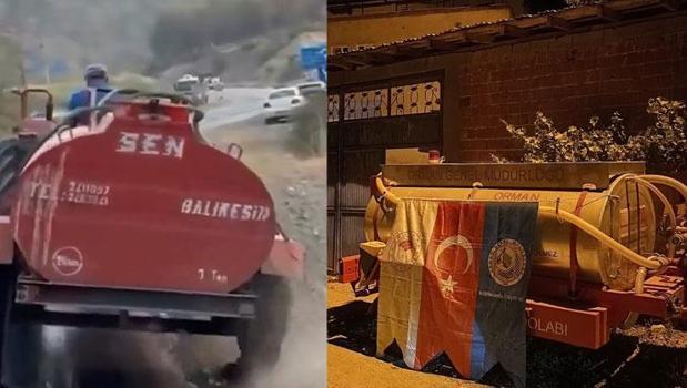 Patlak lastiğine rağmen yangın için su taşımıştı! Fedakar çiftçiye su tankeri hediye edildi