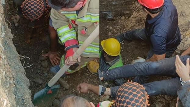Hatay Antakya'da altyapı çalışması sırasında toprak altında kalan işçi kurtarıldı