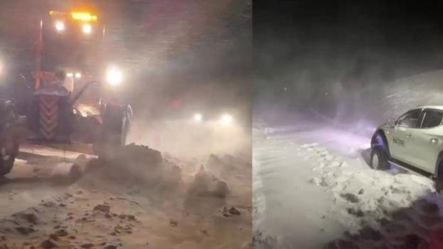 Erzurum Palandöken geçidinde kar ve tipi nedeniyle mahsur kaldılar