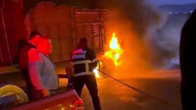 Muğla'da tomruk yüklü TIR’da çıkan yangın büyümeden söndürüldü