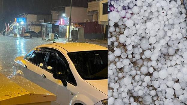 Hatay'da dolu yağışı şehri beyaza bürüdü