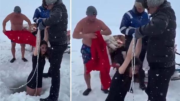 Ardahan'dan gelen görüntüler şaşırttı! Önce baltayla kırdılar, iple güvenlik önlemi aldılar