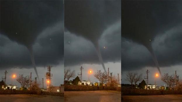 Kızıltepe'de sağanak öncesi çıkan hortum kamerada