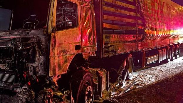 Cizre’de seyir halinde tır alevlere teslim oldu
