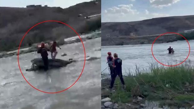 Kezer Çayı'nın su seviyesi yükselince kayanın üzerinde mahsur kalan çocuk kurtarıldı
