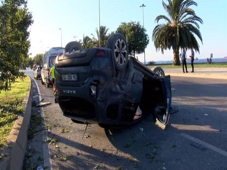Kartal'da korkunç kaza: Refüje çarpan otomobil takla attı