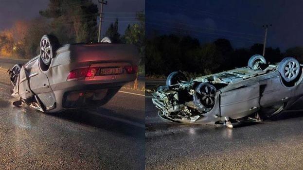 Otomobil fındık makinesi ve biçerdövere çarpıp takla attı