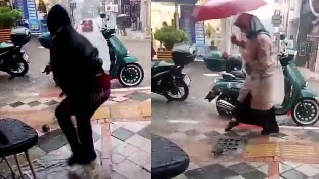 Sağanak yağış Bartın'da ilginç görüntülere sahne oldu