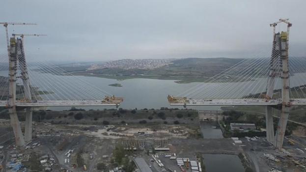 Sazlıdere Köprüsü'ndeki çalışmalar havadan görüntülendi: 8 şeritli olarak hizmet verecek