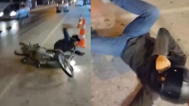 TIR’dan dökülen yağ nedeniyle kayganlaşan yolda motosiklet devrildi