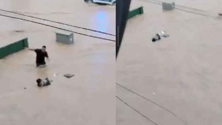 Sel sularına kapılan yaşlı adamı son anda kurtardılar