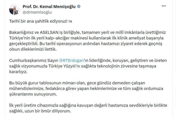 Bakan Memişoğlu'ndan yerli kalp-akciğer makinesiyle ameliyat olan hastaya ziyaret (2)