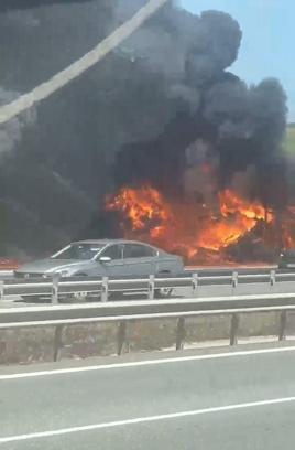 Çatalca'da lastik yüklü TIR'ın dorsesi yandı; alevler tarım arazisine sıçradı