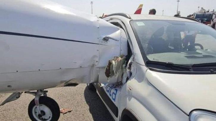 Milano Linate Havalimanı’da pistte ilerleyen özel jete araba çarptı