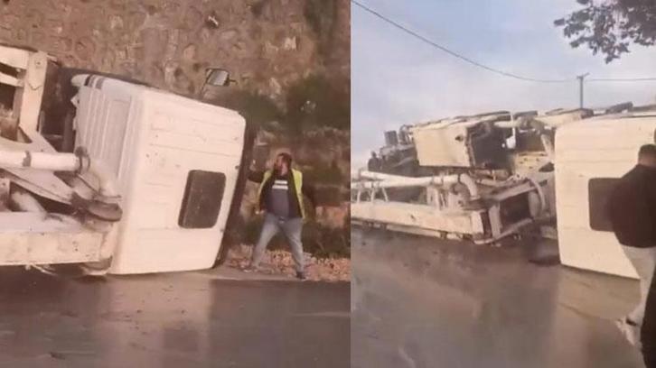 Uludağ yolunda devrilen vinç paniğe neden oldu