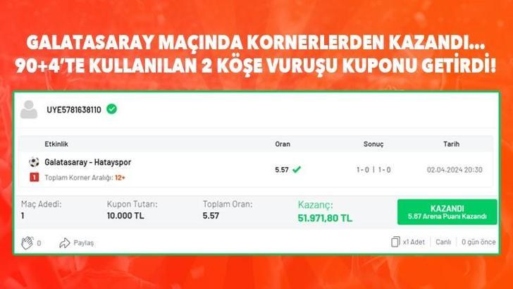 Galatasaray maçında kornerlerden kazandı… 90+4’te kullanılan 2 köşe vuruşu kuponu getirdi!