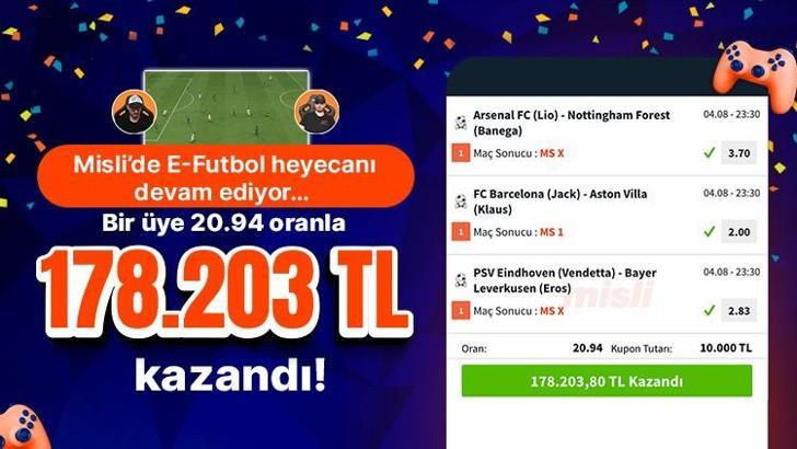 Misli’de E-Futbol heyecanı devam ediyor… Bir üye 20.94 oranla 178.203 TL kazandı!