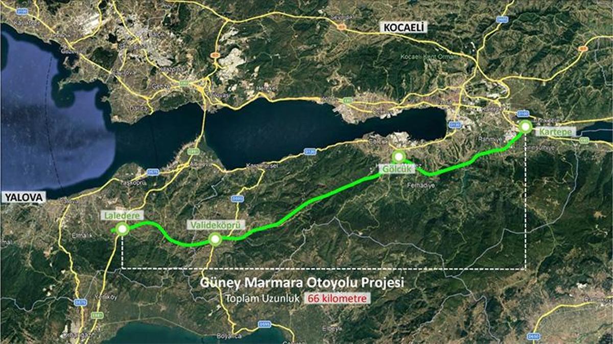 Güney Marmara Otoyolu projesine ait harita veya inşaat görseli.