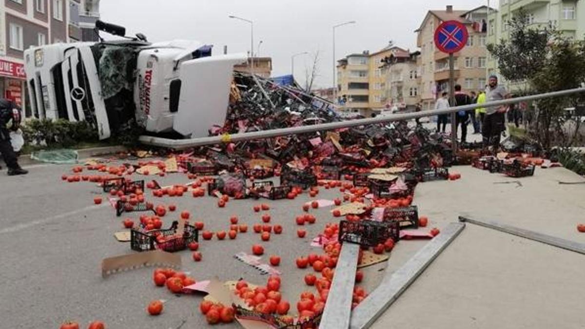 Ordu'da sebze yüklü TIR devrildi