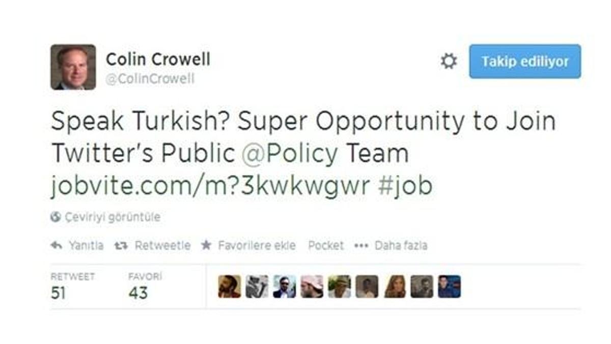 Twitter'a Türkçe bilen eleman aranıyor